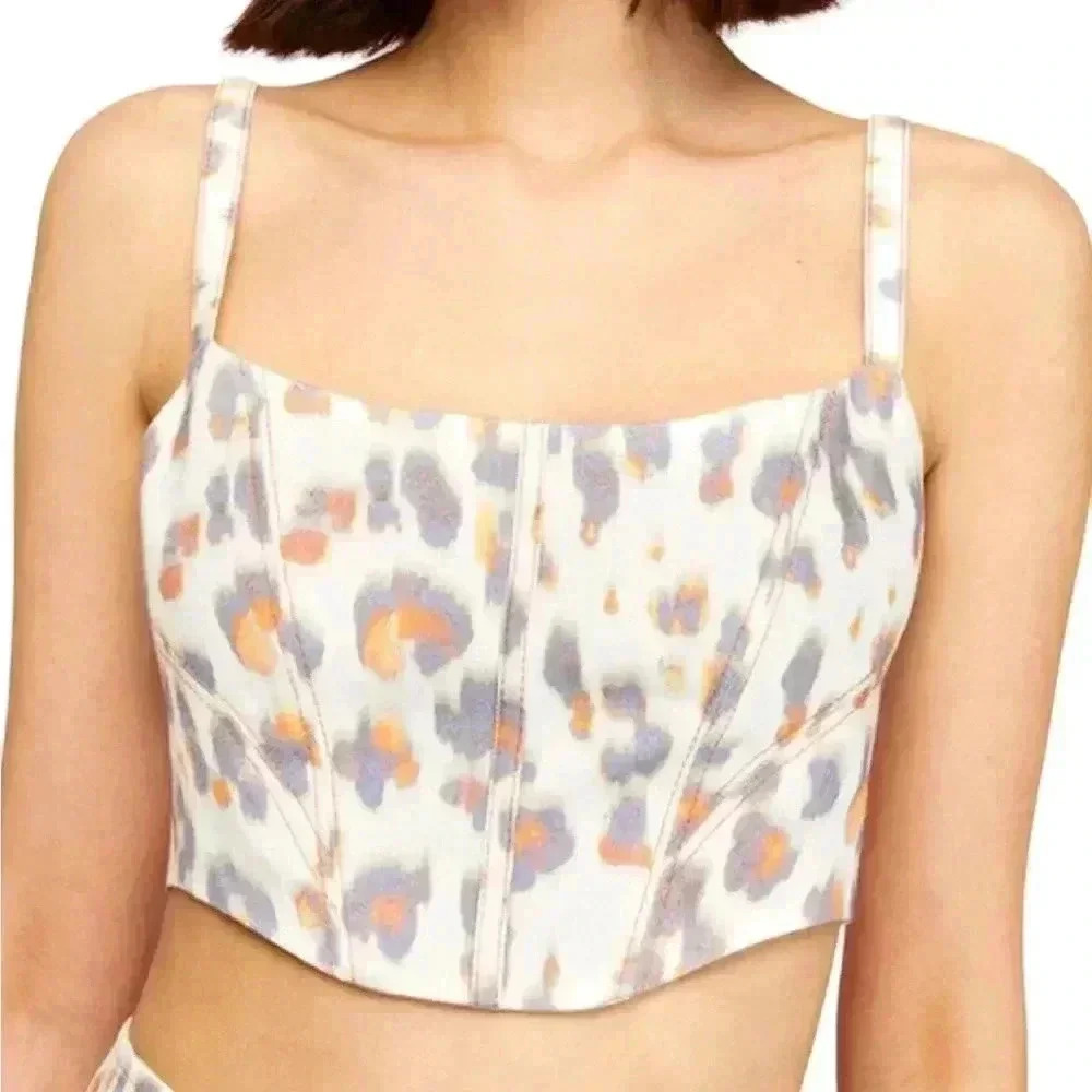 Nocturne Leopard Print Denim Corset Top Medium NWT Adjustable Straps